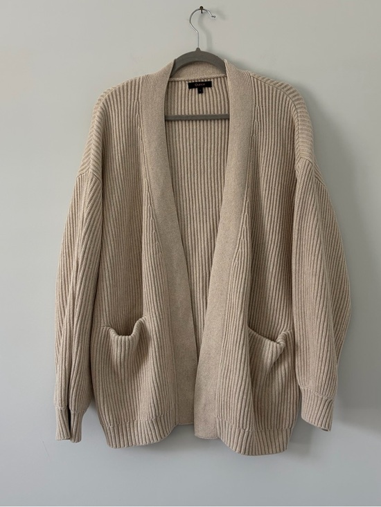 Quince Sweaters - Quince Organic Cotton Oversized Knit Ribbed Cardigan Sweater Speckled Beige L